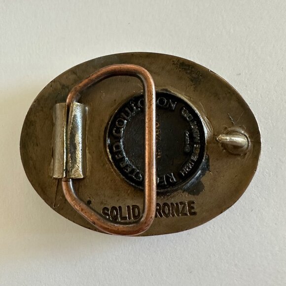 Vintage 70s Pendleton Round Up Let'er Buck Oregon Rodeo Belt Buckle Bronze - Picture 2 of 7